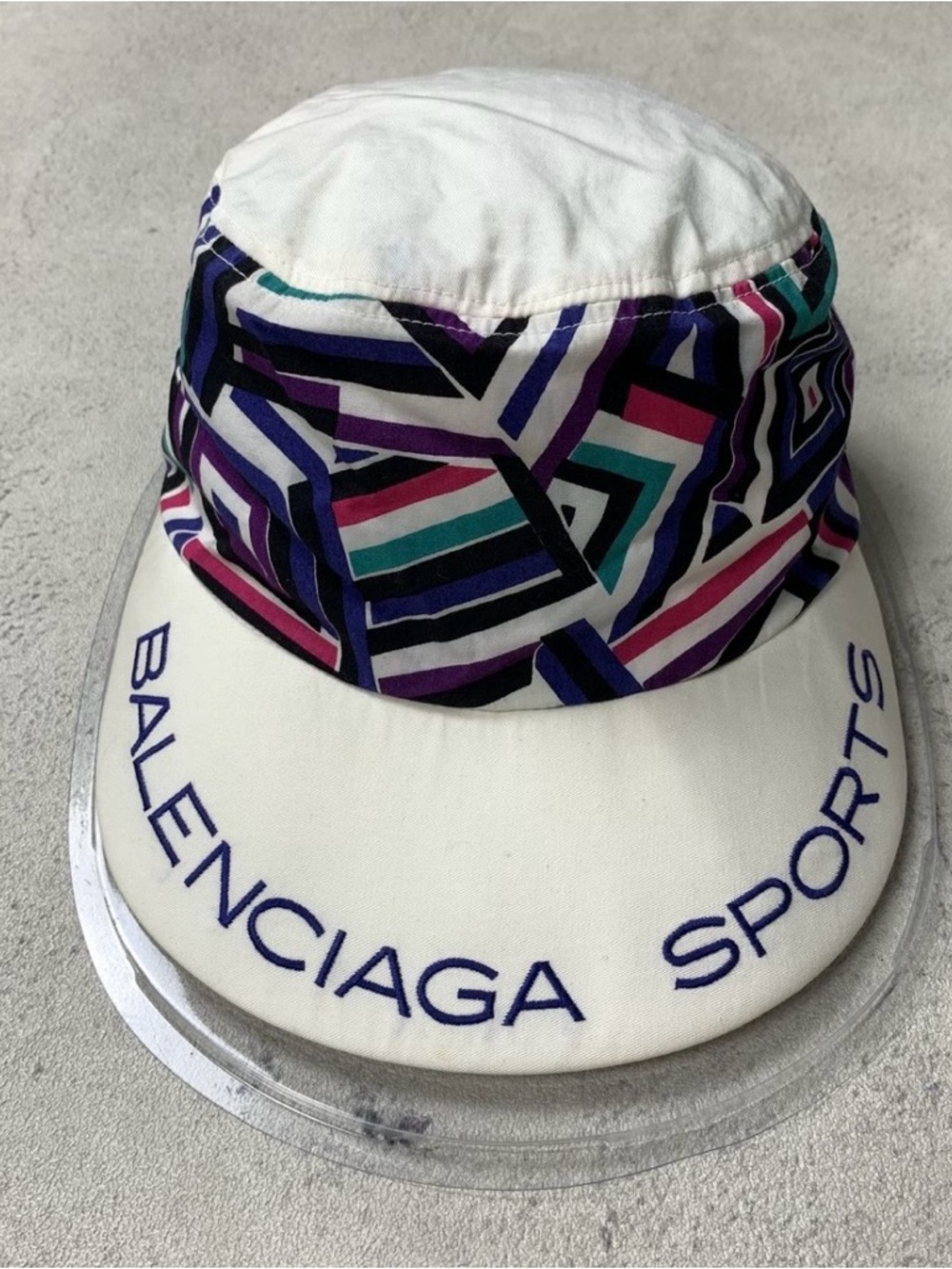 Balenciaga Kids White Bucket Hat with Multicolor Geometric Crown